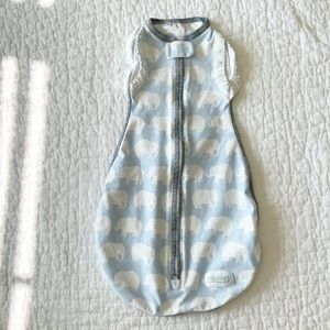 Woombie Convertible Swaddle for Babies Up to 3 Months Light Blue w/ Elephants